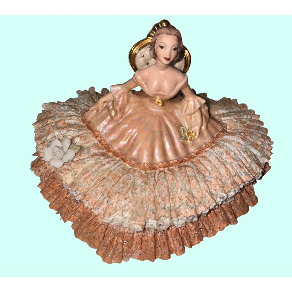 Porcelain Lace Dress Lady Figurine With Chair